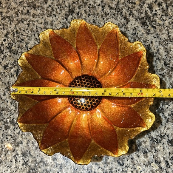 Sunflower Glass Art Bowl Floral Decor Gold Orange Hues Trinket Dish Candy Bowl - Picture 5 of 6